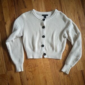 Cream Button Cropped Cardigan